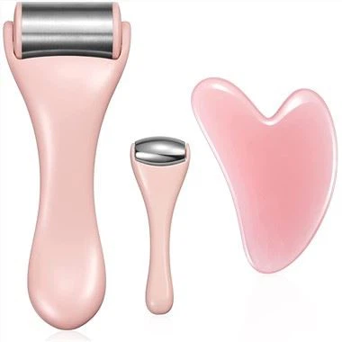 4 ב-1 נירוסטה רולר ירקן פנים ו-Gua Sha סט