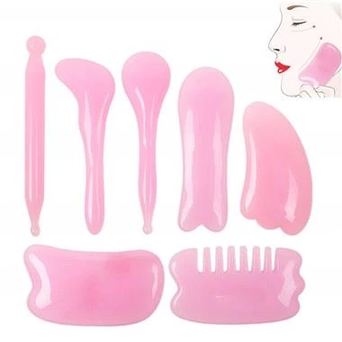 7 יחידות שרף טבעי Amber Gua Sha Scraper כלי פנים